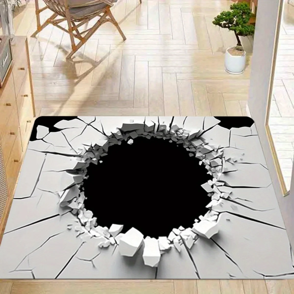 3D Ground Collapse Pattern Door Mat, Non-slip Floor Mat, Suitable for Living Room, Bedroom, Bathroom, Holiday Home Decoration