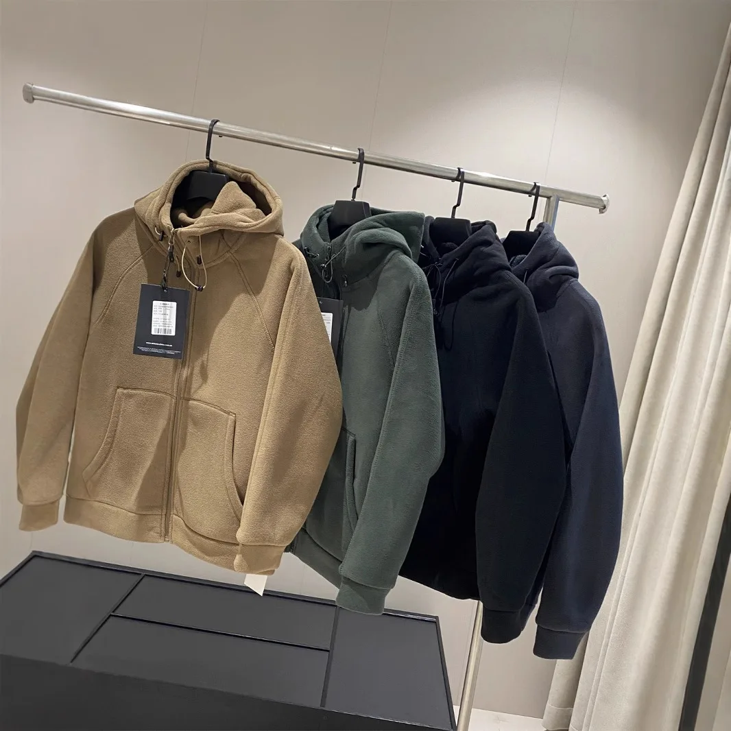 두꺼운 620g 따뜻한 양털 양면 후드 재킷 커플 스타일 겨울 신상 여성 폴로 칼라 긴팔 스웨트셔츠