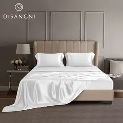 DISANGNI 22 Momme 100% Mulberry Silk Bedding Set - 4-Piece Luxury (2 Pillowcases, 1 Fitted Sheet, 1 Flat Sheet) - 6A Grade Natur