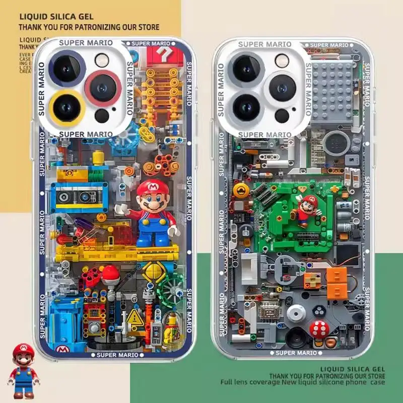 Bausteine Spiel Supers M-Marios Bros Handyhülle für iPhone 16 15 14 13 12 11 Mini Pro Max XR XS Max 7 8 Plus SE Transparent