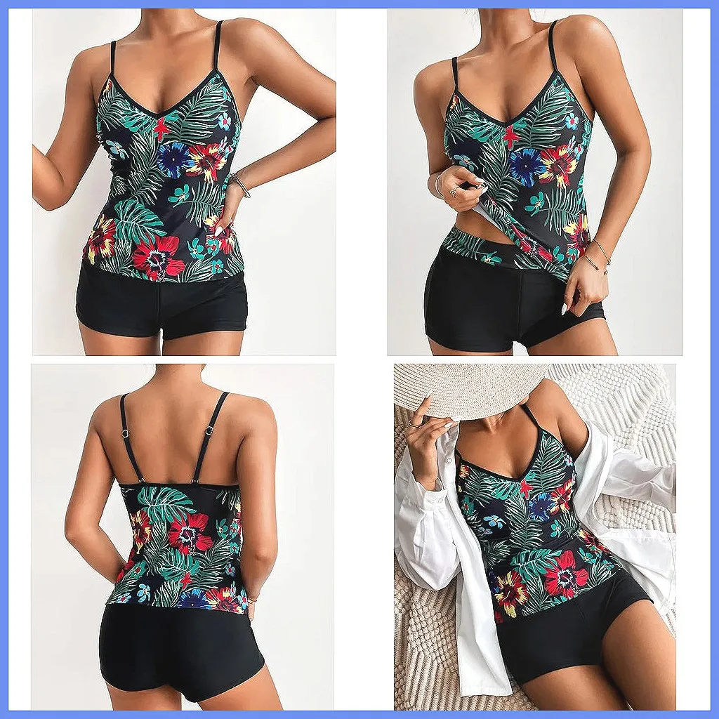

Plus Size Tankini Set Women Two-Piece Swimwear Sexy High Waist Bathing Suit for Beach Pool