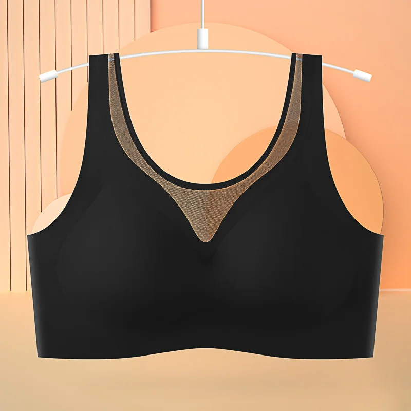 Seamless, wire-free women's plus-size tank-style bra with push-up support and side breast coverage