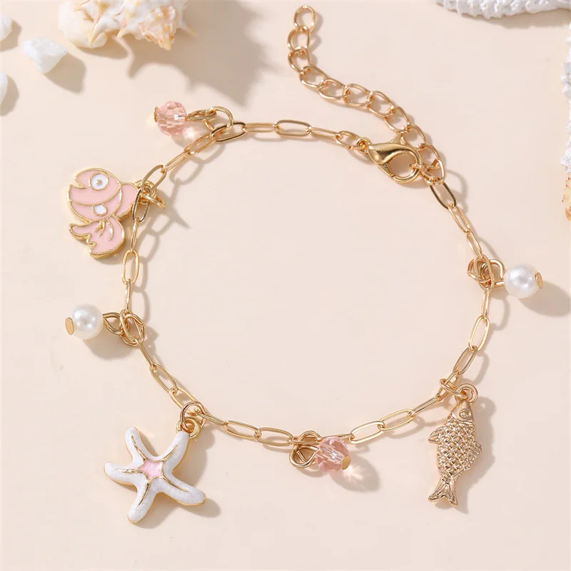 Cute Ocean Tie Conch Octopus Starfish Bracelet Ladies Summer Vacation Jewelry Beach Bracelet Gift