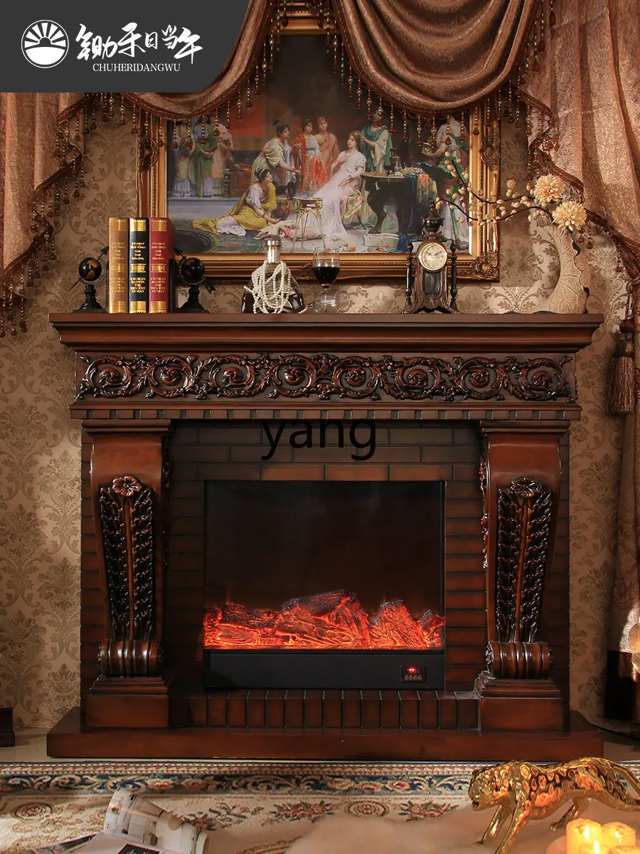 Yjq Retro Simulation Flame Heating Electronic Fireplace Decoration TV Cabinet Antique Style Fireplace Mantel