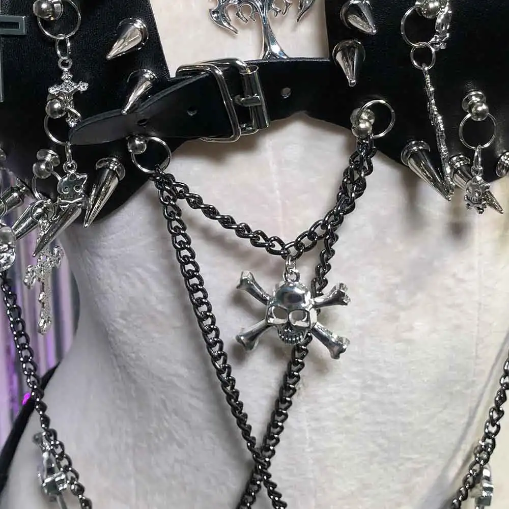 

Hand Made E-Girls Gothic Tanks Grunge Harajuku Skull Goth Eco Punk Rock Kawaii Emo Y2K Halter Camisole TOPS 90s Cross DIY