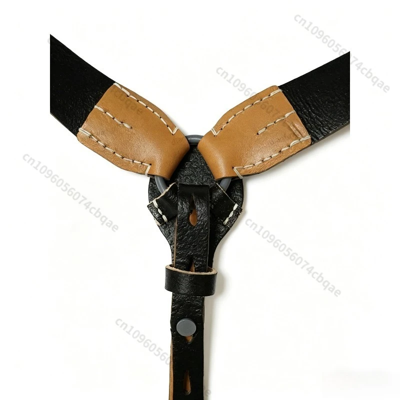 WWII German Y-Strap Load Bearing Suspenders, Top Grain Leather, Reproduction, Compatible with A-Frame for Reenactment