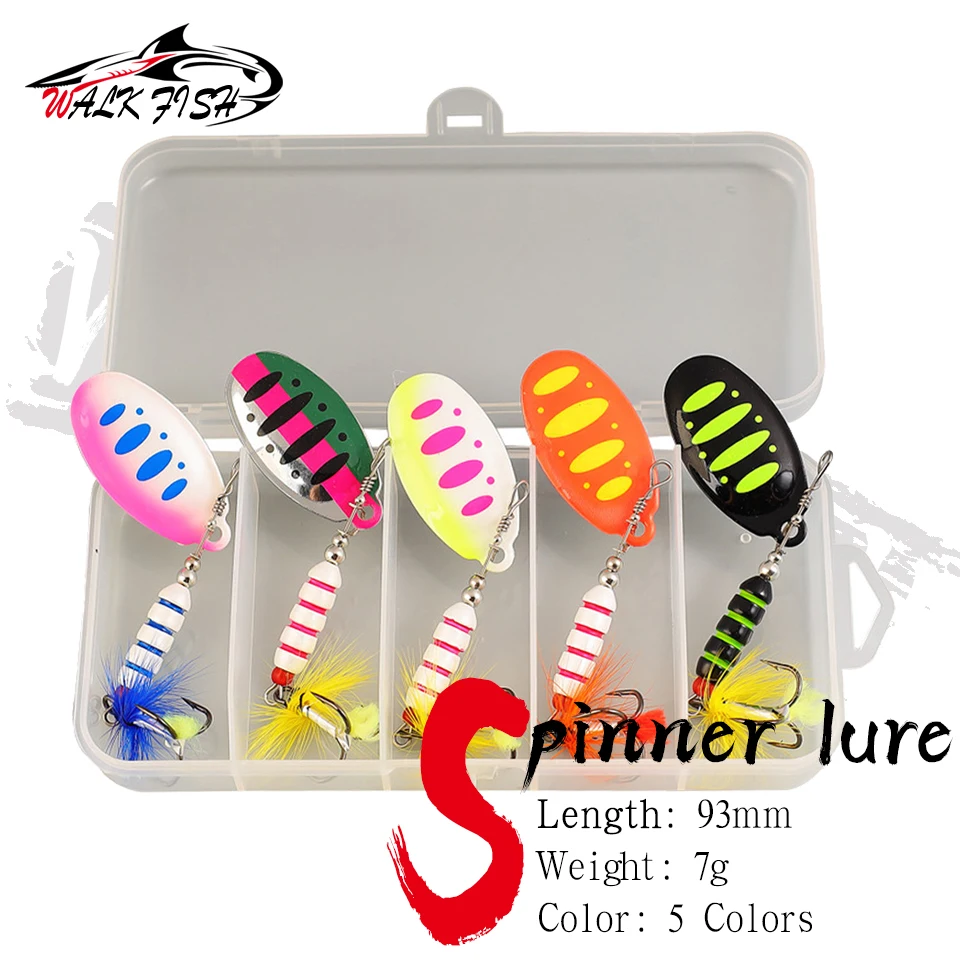 WALK FISH 93mm 7,5g Spinner Spoon Lure Rotierender Compound-Spinner Handgekurbelter Köder mit Metall-Pailletten, Kupfersäule und Feder-Jigger