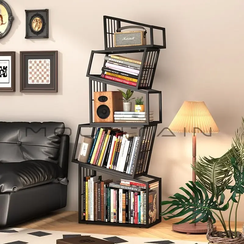 Creative special-shaped bookshelf wrought iron corner bookcase floor-to-ceiling multi-layer shelf