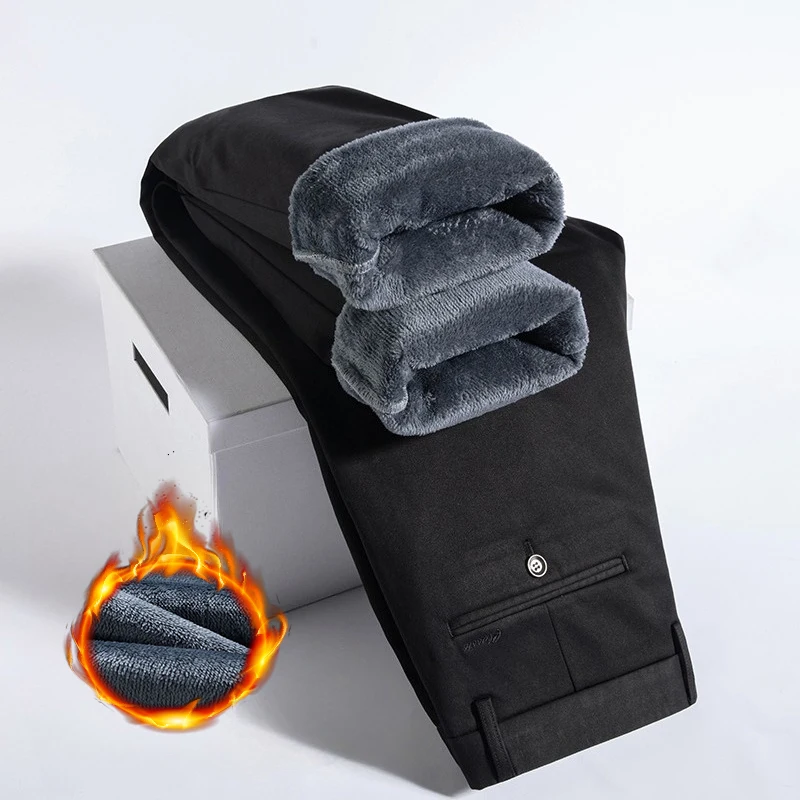 

Деловые флисовые брюки, мужские зимние теплые бархатные модные прямые удобные брюки, толстые плюшевые брендовые классические брюки