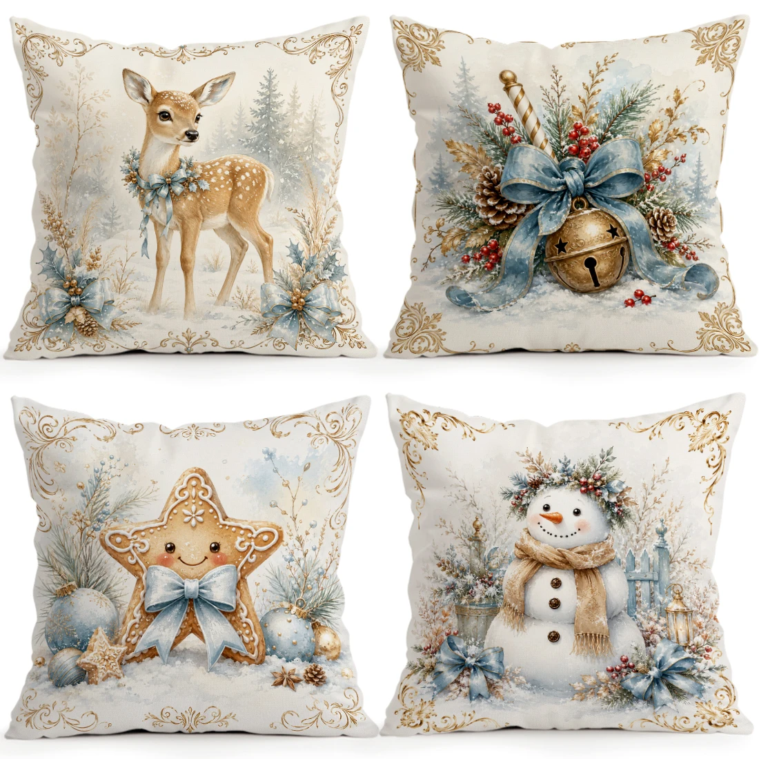 Christmas Fairy Tale Deer Snowman Cushions Pillowcase Polyester Cushion Cover Throw Pillow Pillowcover Home Car Sofa Decor
