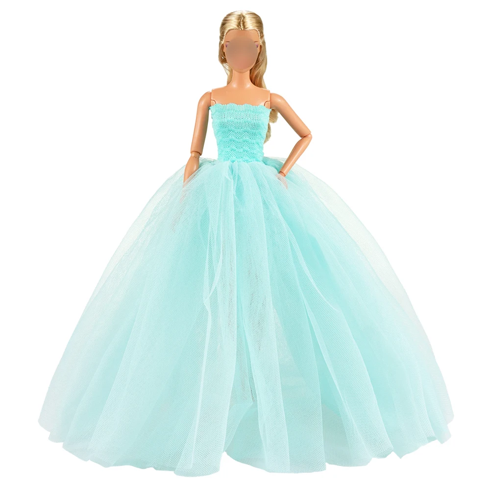 

BARWA Handmade Light Blue Wedding Dress with Veil Evening Party Princess Light Blue Gown Dress for 11.5 inch Girl Doll