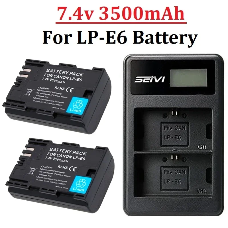 3500mAh LP E6 LPE6 LP-E6 E6N Battery or LED Dual Charger For Canon EOS 5DS R 5D Mark II 5D Mark III 6D 7D 70D 80D Camera