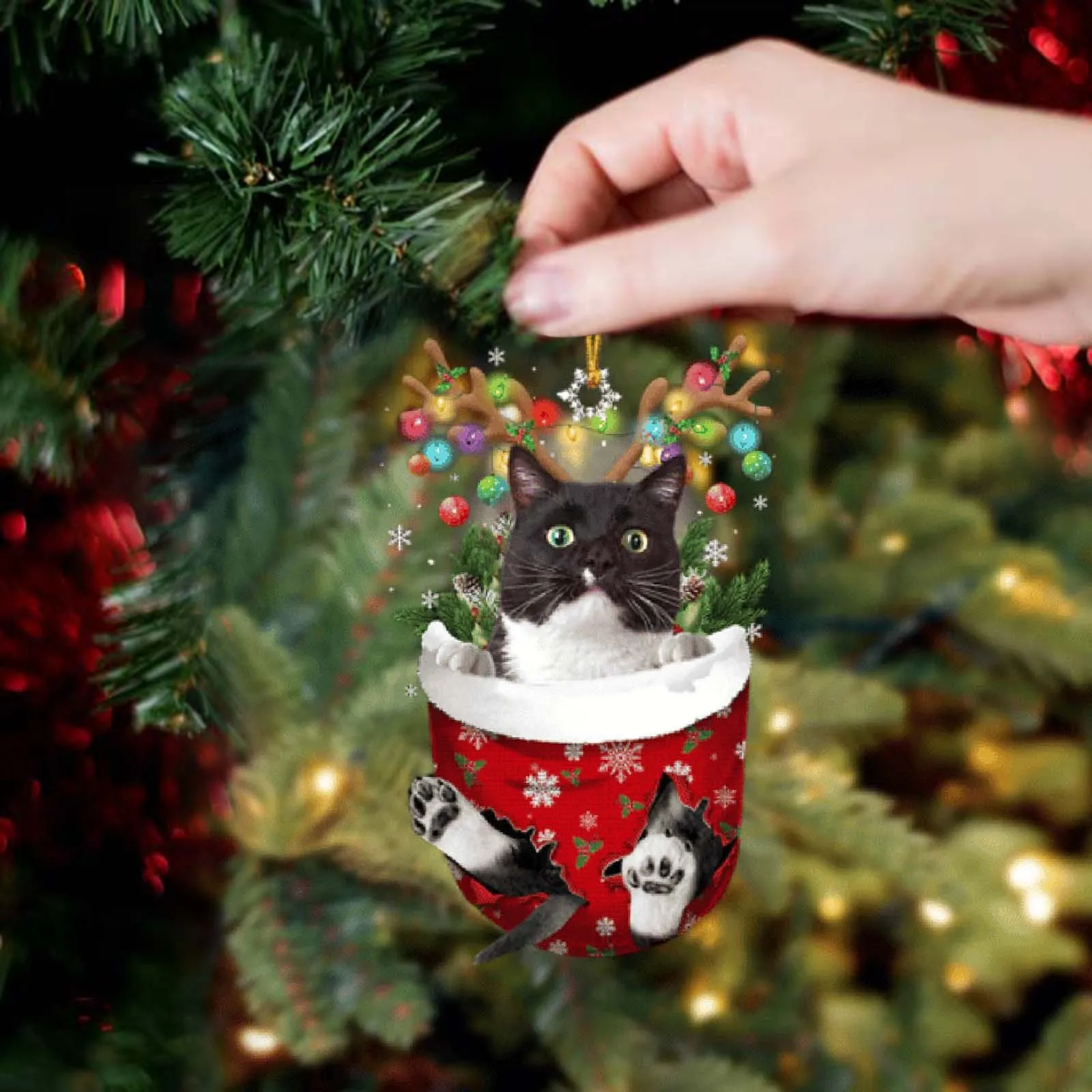 Adorno de árbol de Navidad para gato, calcetín acrílico para puerta, regalo para amantes de las mascotas