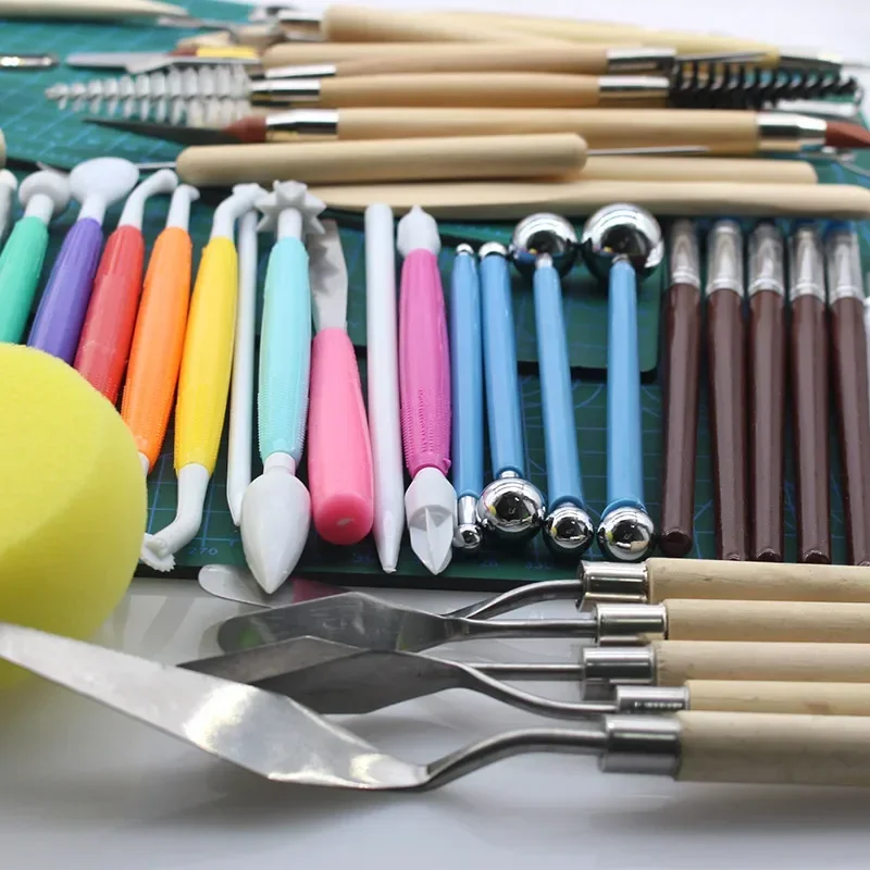 Ceramic Clay Tools Set for Pottery Sculpting Double Sided Modeling Kit Cutting Mat with Ball Stylus Dotting Kid Handmade Carving
