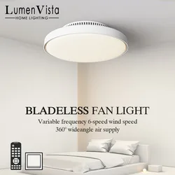 Modern Invisible Bladesess Luz Ventilador de Teto, 6 Velocidades, Frequência Variável, Escurecimento Remoto, Vento Forte, Baixa Decibel Casa