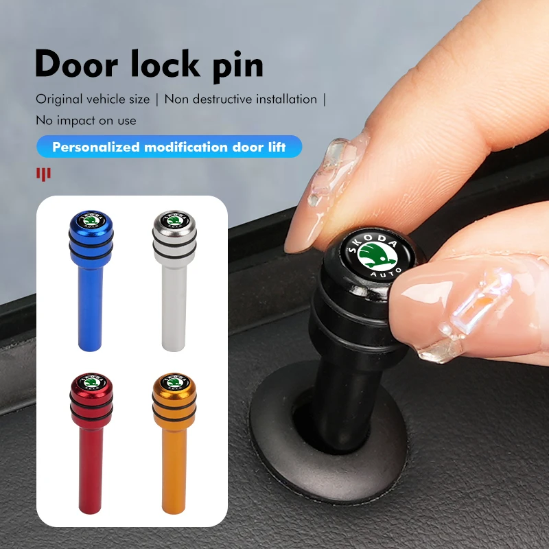 Car Door Lock Pin Knob Pull Security Insurance Accessories For Skoda Rapid Kodiaq Karoq Fabia Kamiq MK3 Roomster Enyaq