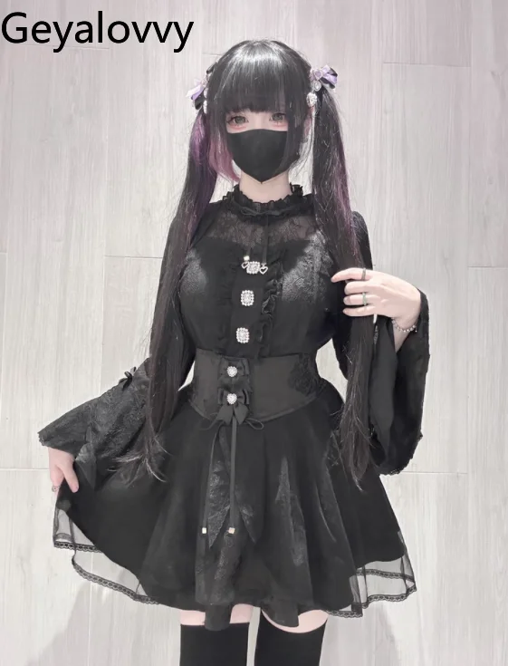 

Lolita Style Lace Casual Shirt Femme Mass-Produced Japanese Blouse Subculture Original New Product Long Sleeve Tops for Women