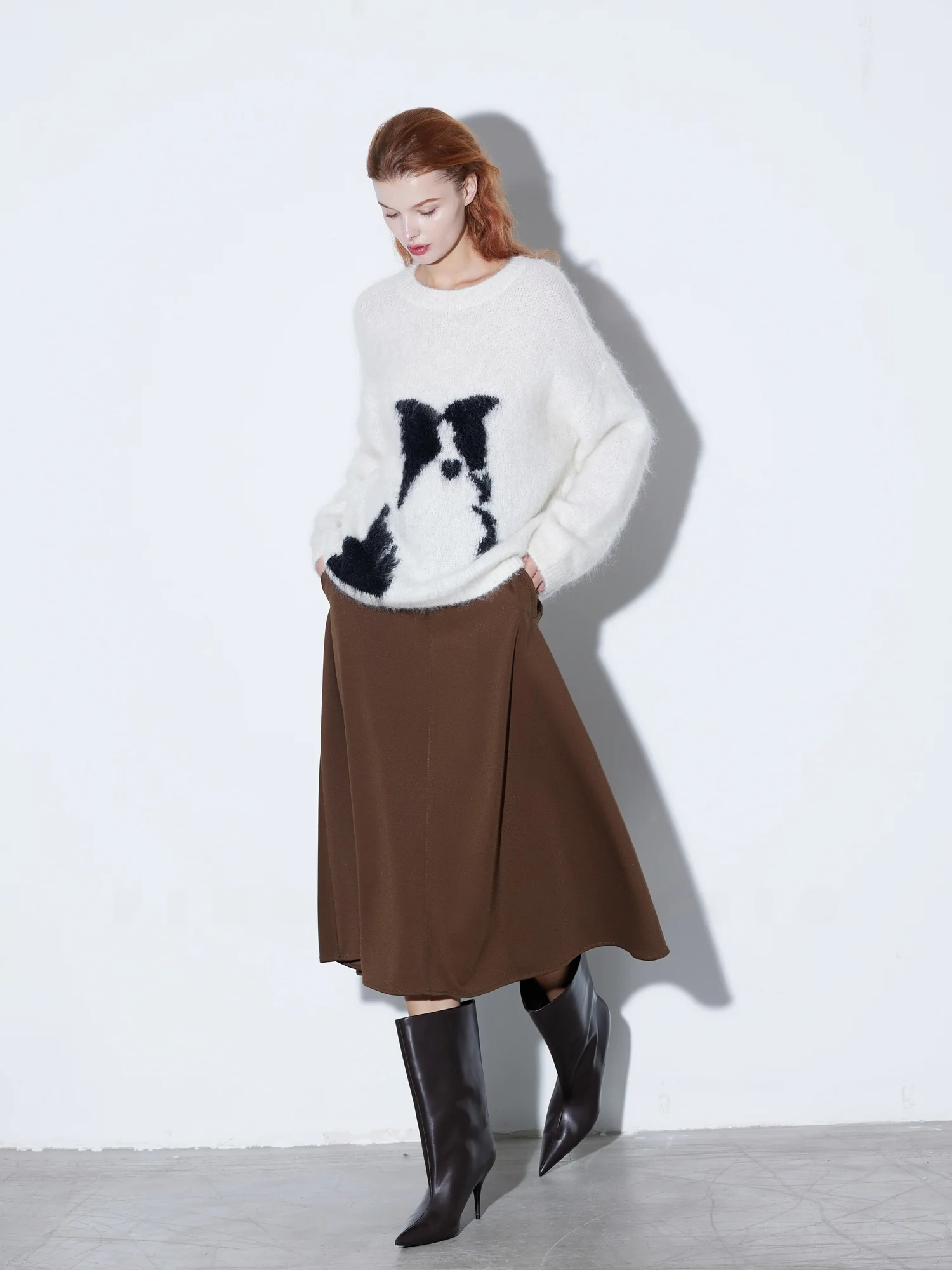 

Finocci High Waist Knitted A-Line Skirt Suit Casual Commute Sle Soft Comfortable Wool Blend Fabric Ele Draped Design