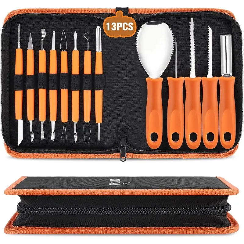 Pumpkin Carving Kit Tools Halloween, 13PCS Professional Heavy Duty Carving Set, Stainless Steel Double-side Sculpting Tool