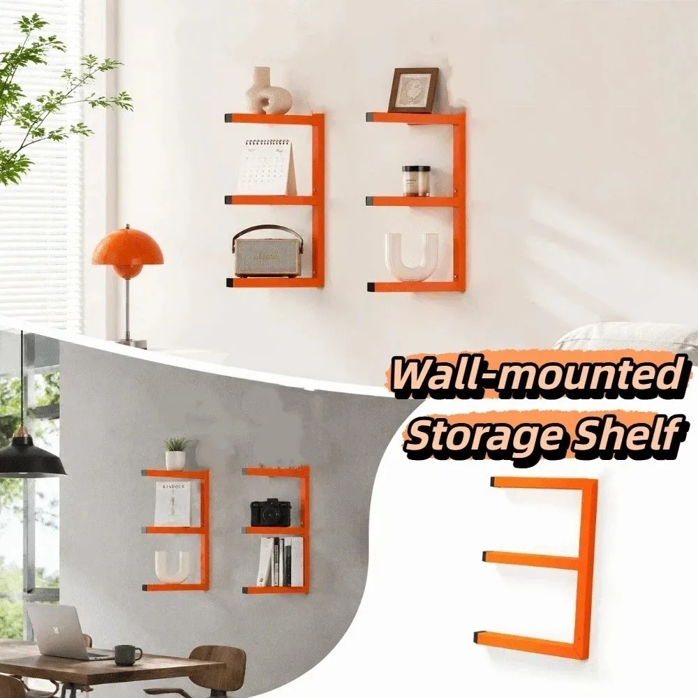 Wood Metal Combined Wall Mounted Storage Shelf Wood Style Shelf Board Space Saving Design Multifunctional Wall Display Rack