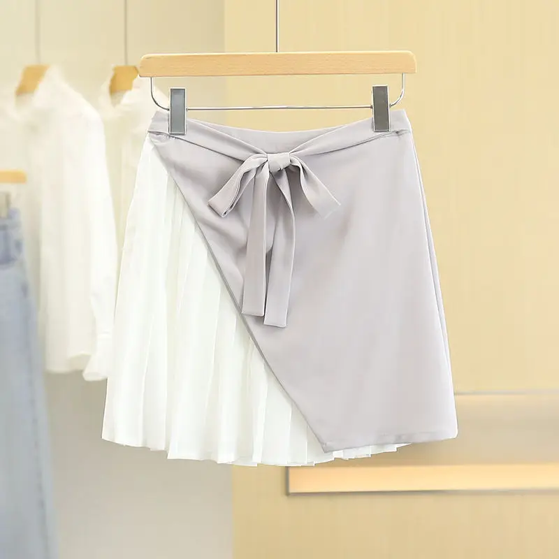 2024 Summer New Fashion Academy Style Versatile Splicing Anti Shining Strap Pleated Skirt A-line Short Skirt