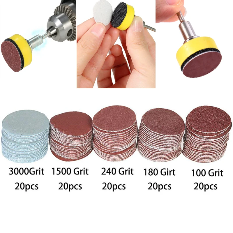 102Pcs/Set 1inch 25mm Sanding Paper 100-3000 Grit Polishing Discs Pad Sandpapers for Dremel Rotary Abrasive Tool Accessories