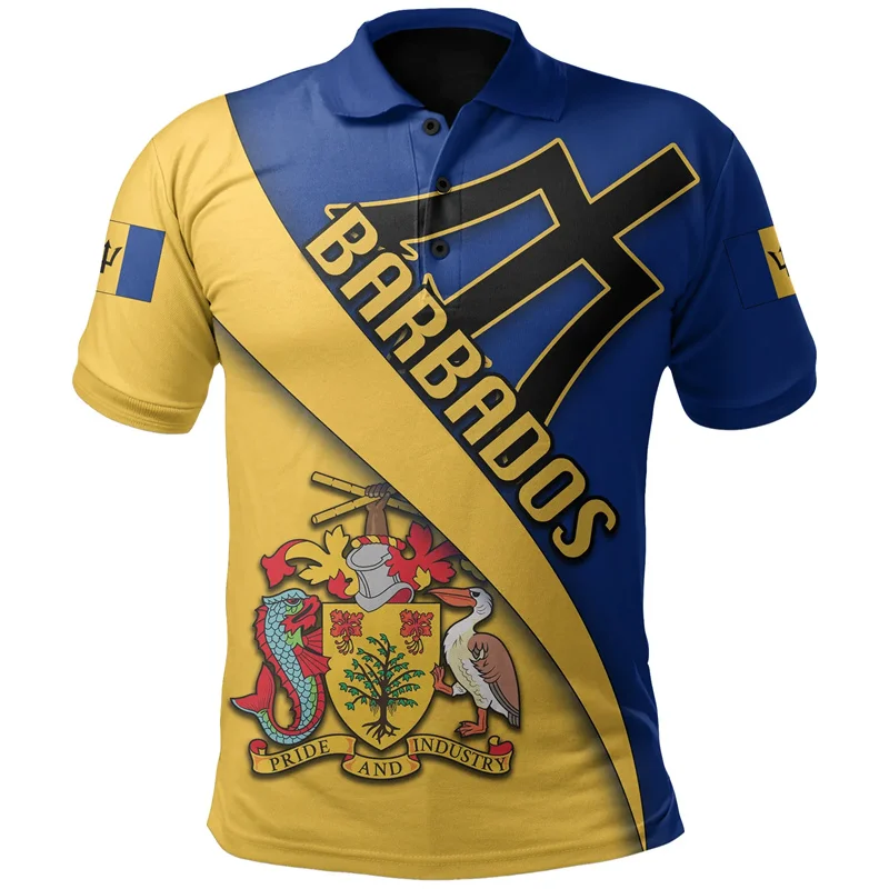 3D Barbados Map Flag Printing Polo Shirt Barbados Coat Of Arms Emblem Graphic Polo T Shirts For Men Cool Streetwear Clothes Tops