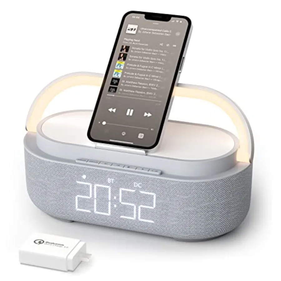 

Bluetooth-колонка с будильником, беспроводной зарядкой, FM-радио, регулируемой LED-подсветкой, 6-в-1, портативная колонка для спальни, 2500 мАч