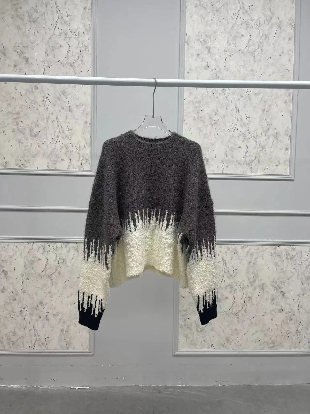 Sweater for Women 2024 New Autumn Winter Mohair Spliced O-neck Casual Long Sleeve Pullover