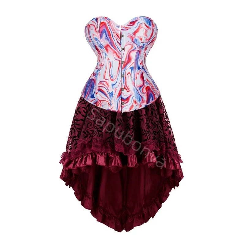 Corset Dress Tutu Skrits Set Printing Zebra Leopard With Burlesque Ladies Basques Outfit Plus Size Sexy Overbust Bustier Gothic