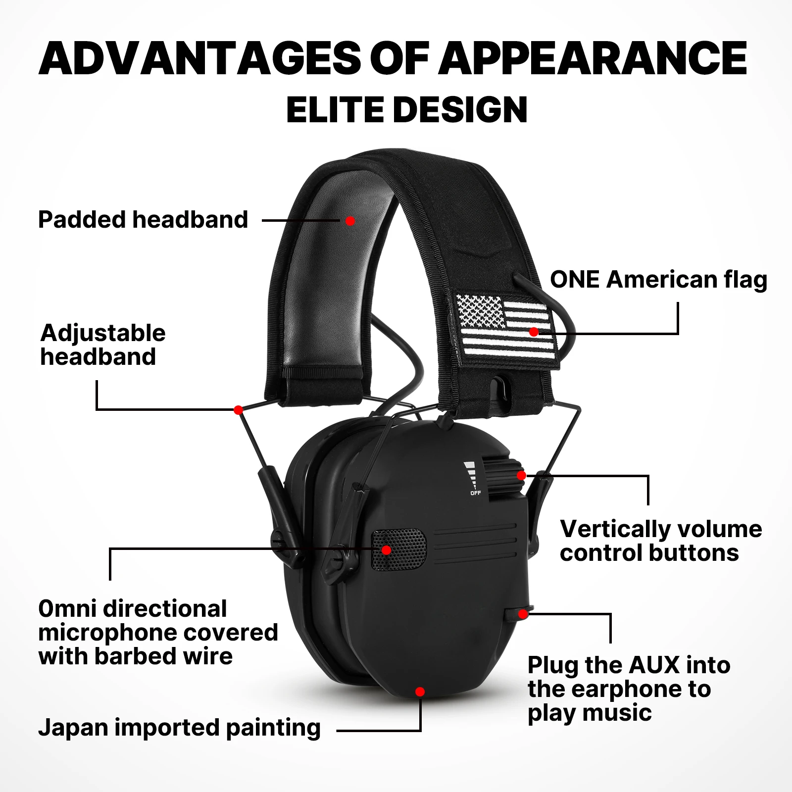 Ear Protection Headset Electronic Hearing Protection Active Protector for Shooting Earmuffs with Bag NRR 23dB Noise Reduction