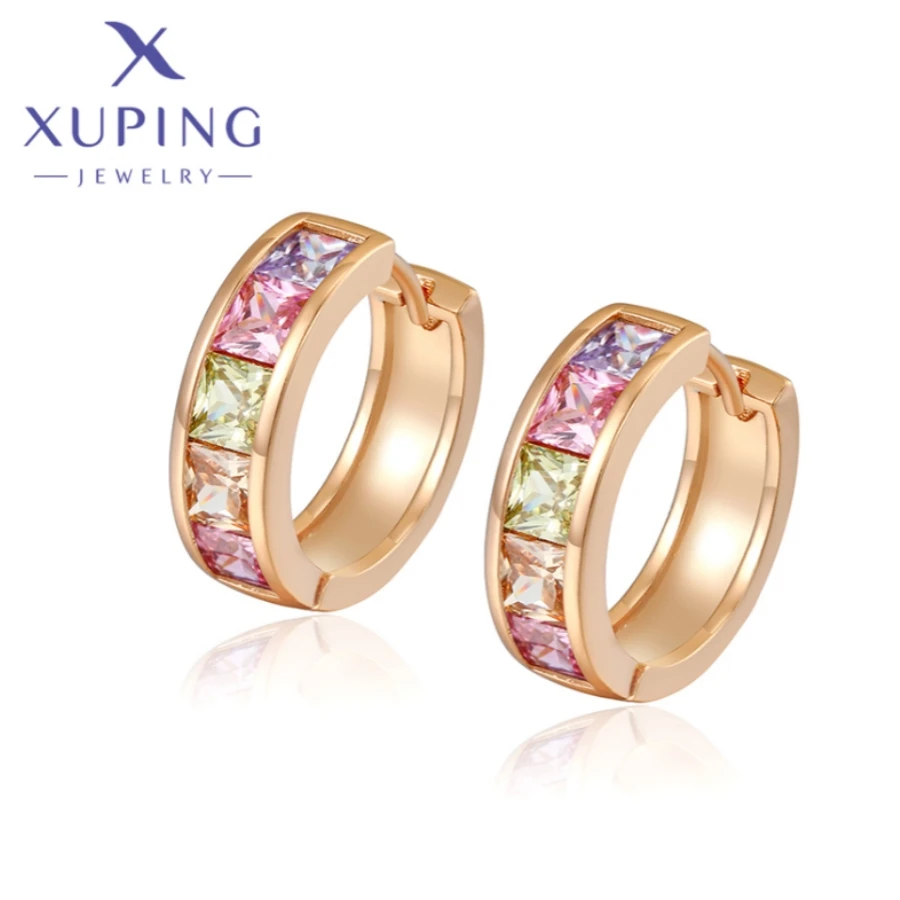 Xuping Jewelry Fashion Colorful Stone Gold Color Huggies Unique Earrings for Women Ladies Party Gifts X000745149