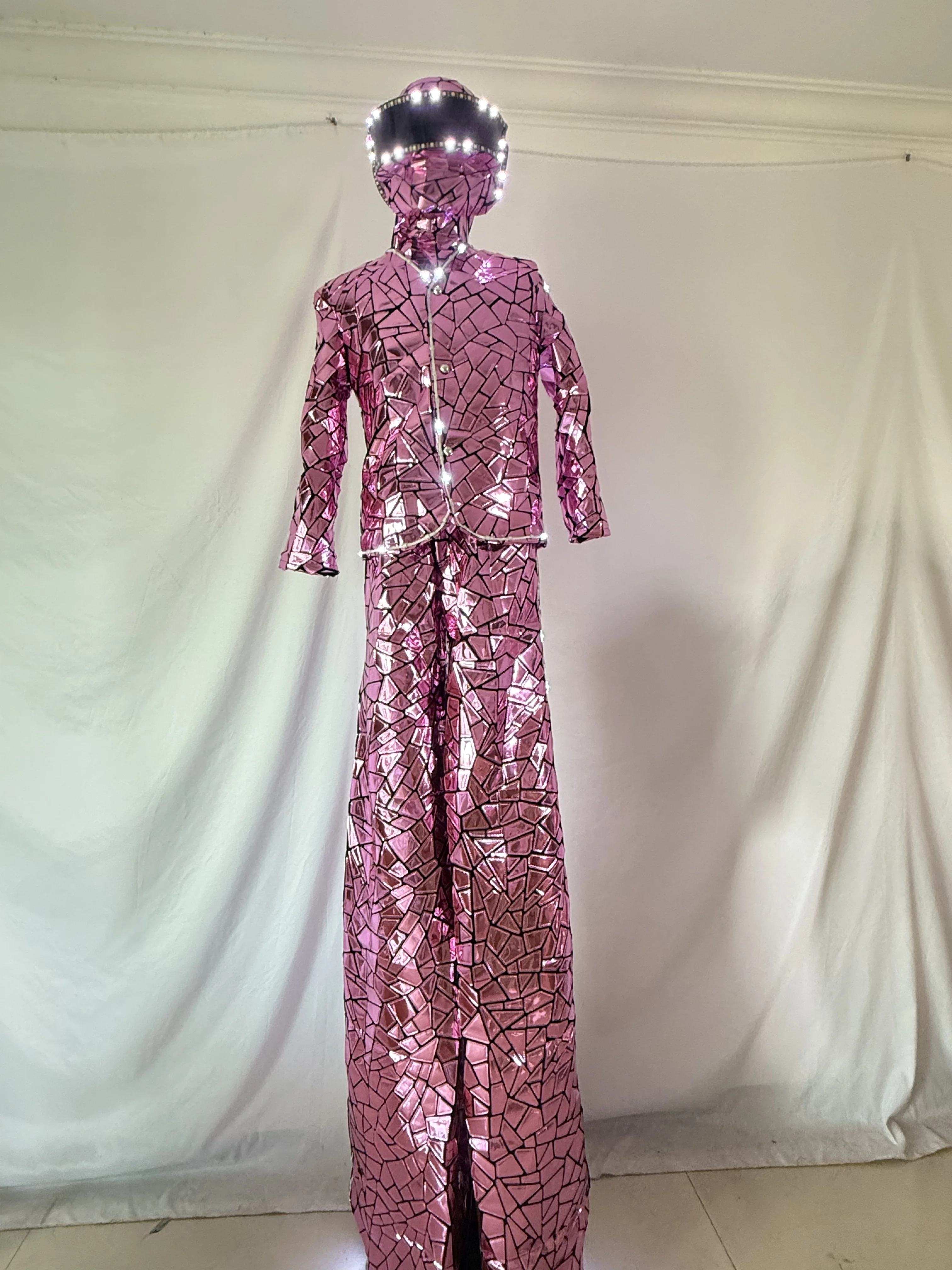 زي أداء مرآة مطرزة بالترتر، زي روبوت LED لعروض المسرح وعروض DJ