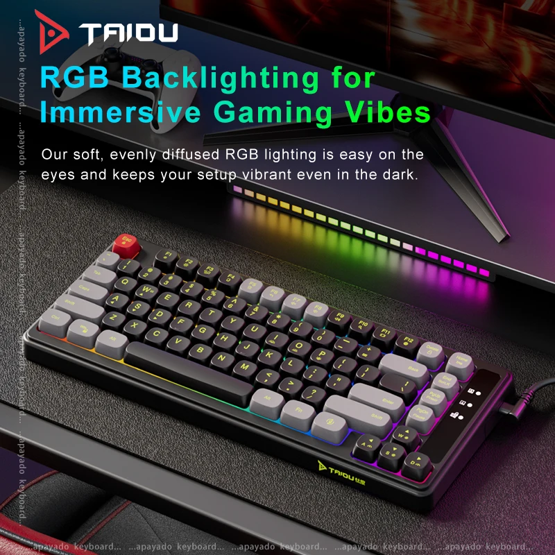 

75% Wired Keyboard for Esports & Office 82 Keys Compact Layout RGB Backlit Spherical Keycaps Ergonomic Design Type-C Port