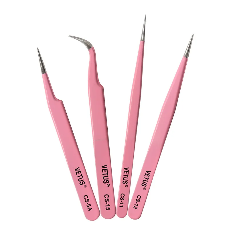 1PCS/2PCS Pink Eyelash Extension Tweezers Vetus CS15 CS12 Gold Label Lash Tool Best Seller