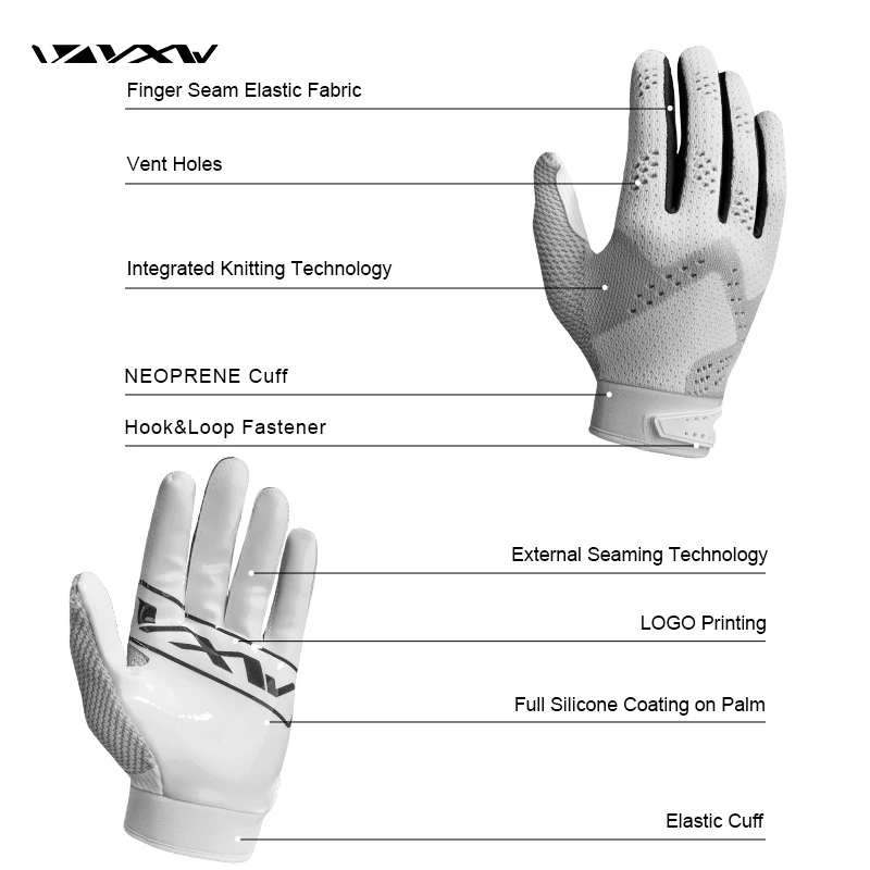 VXW American Football Gloves Receiver NFL Sticky Glove Non-slip Silicone Palm Breathable Adjustable Rugby Sports Men Women Youth