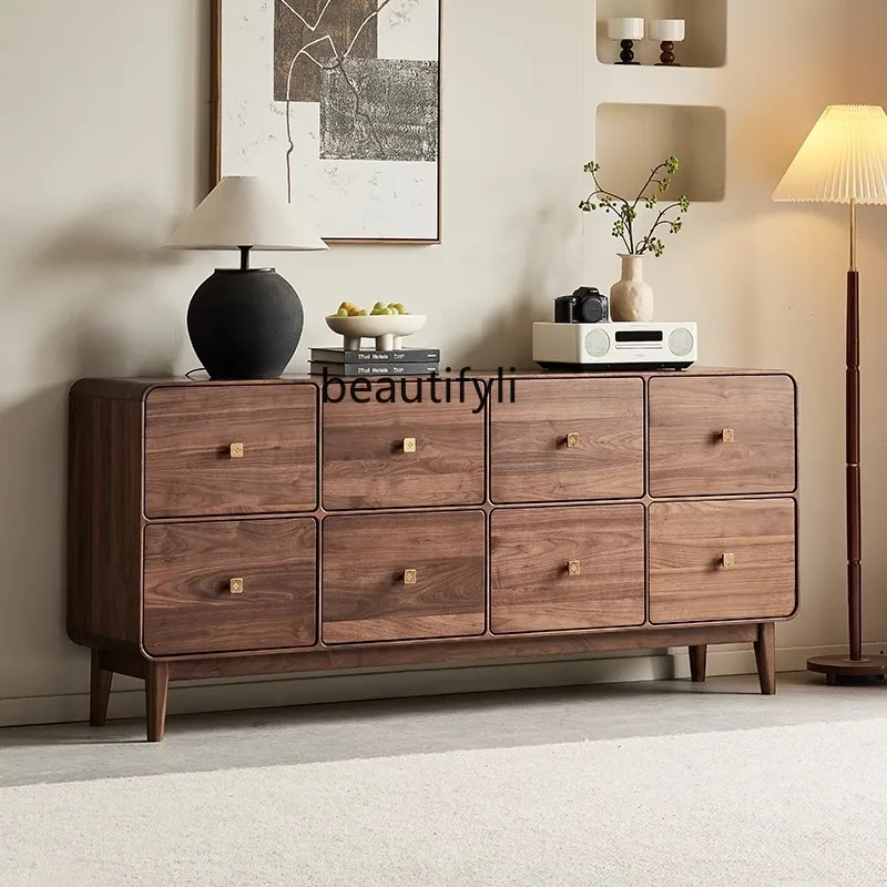 North American black walnut eight-bucket cabinet Nordic all-solid wood chest cabinet Living room storage locker