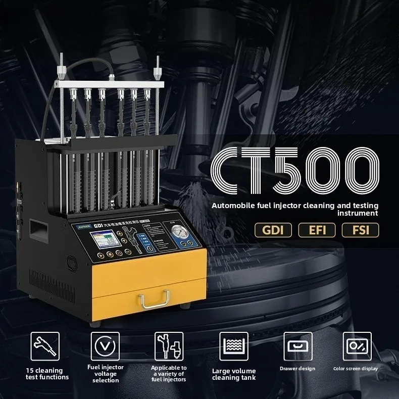 CT500 Automotive Fuel Injector Cleaning Tester Machine, Multi-Voltage 12V/70V/120V GDI Direct Injection Injector Diagnostic Tool