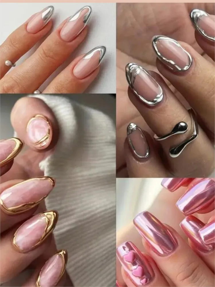 مجموعة واحدة من جل بودرة المرآة السحرية - 1 برطمان بدون مسح جل أظافر نحت 5D مع 6 ألوان بودرة كروم مرآة سحرية