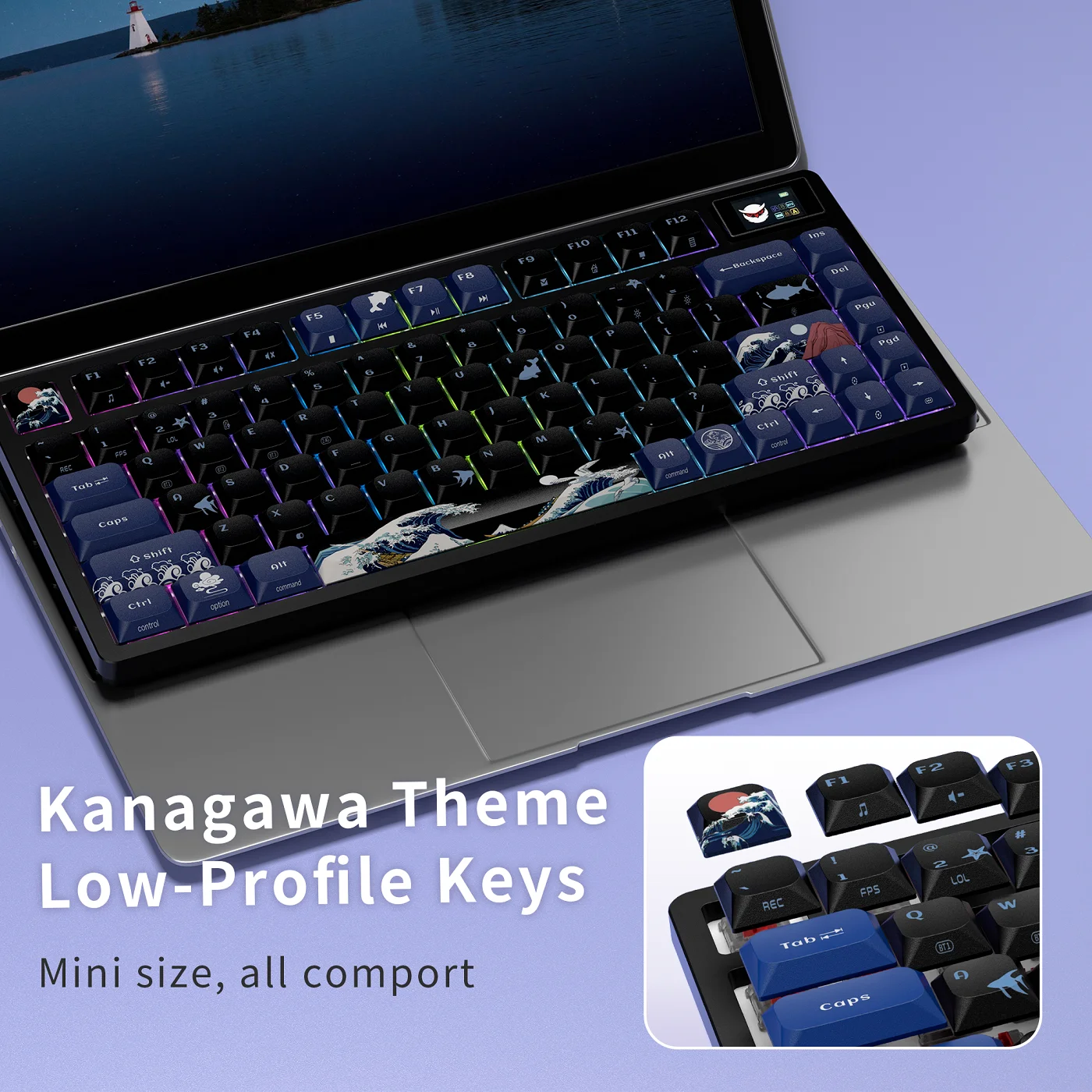 XVX Low Profile Mechanical Keyboard Wireless L75 PRO Black Wave Kanagawa Tri-Mode Connection Gaming Keyboard Gasket-Mount Design