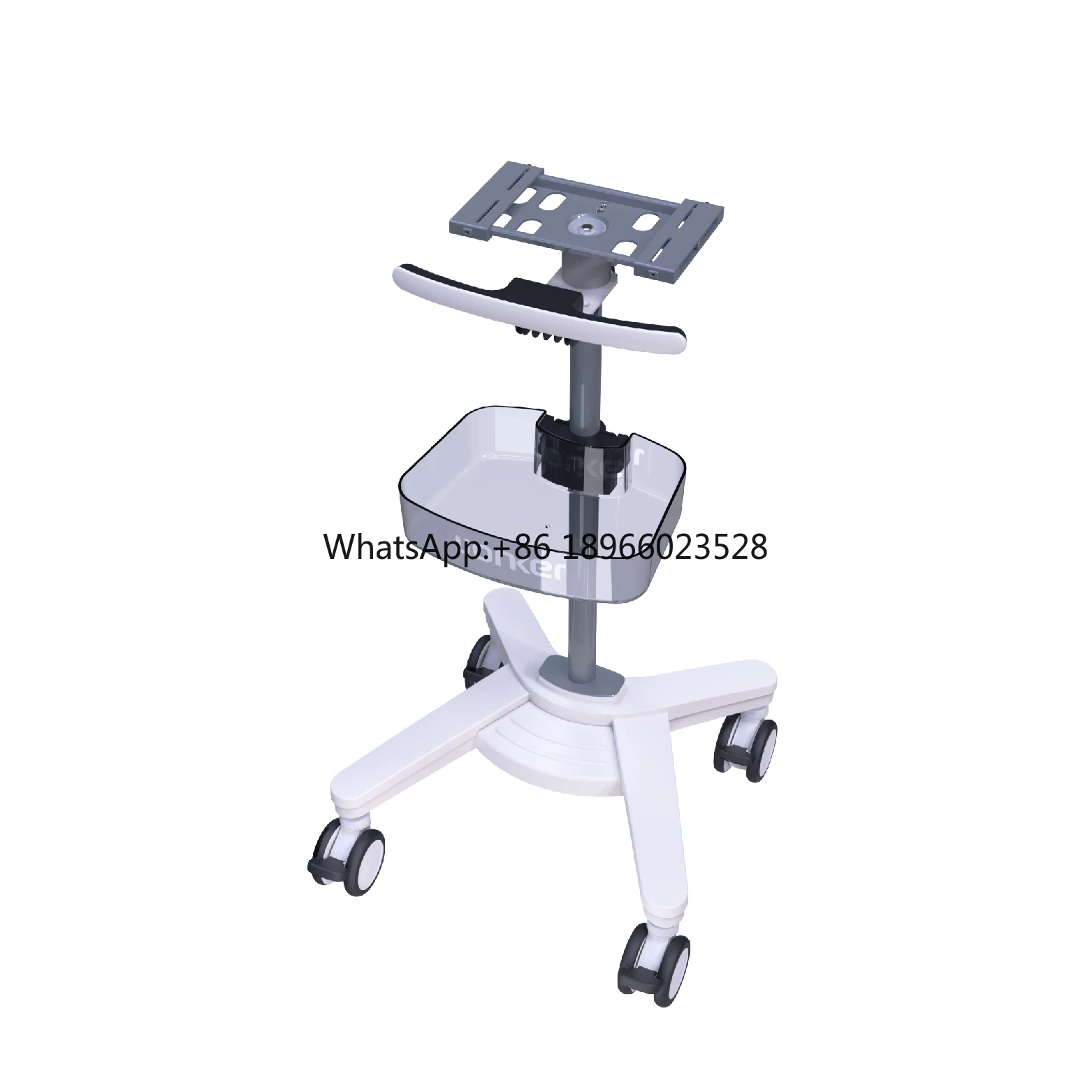 Plastic Mobile Roll Monitor Stand Ecg Laptop Medical Trolley Monitor Cart With Basket