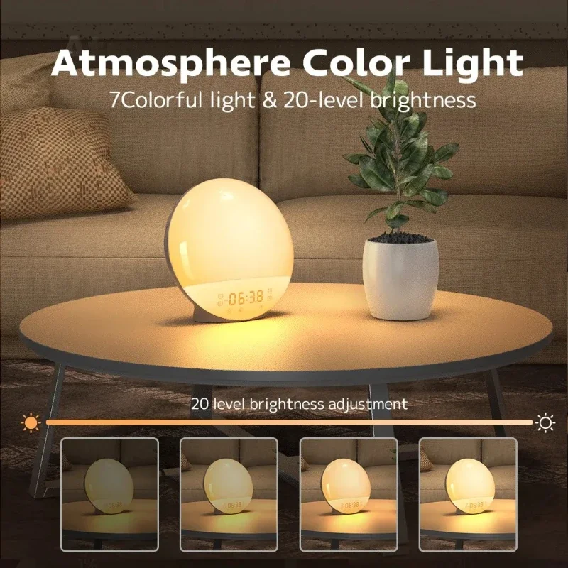 Alarm clock with sunrise/sunsetsimulation dual alarmclock wake-up light alarm clock FM radio night light white noise forchildren view 3