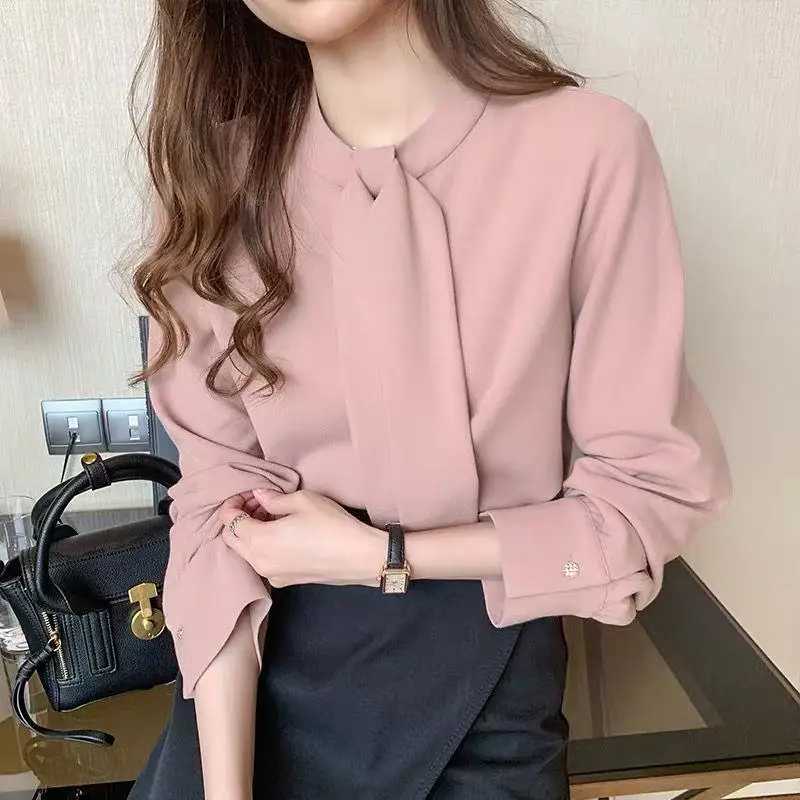 Spring Autumn New Solid Color Fashion Long Sleeve Blouse Women High Street Casual Loose Button Pullovers Elegant Zipper Tops