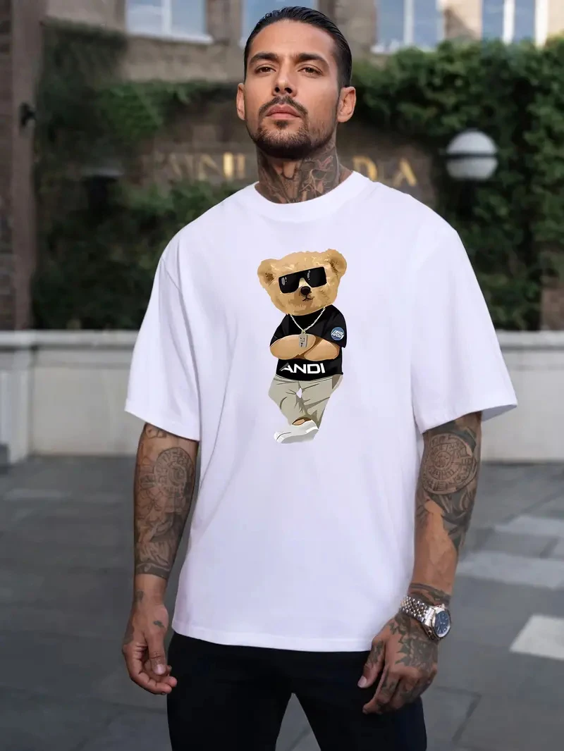 

Men's Spring/Summer New Running Sport Short Sleeve Bear Printed Round Neck T-shirt Top Thin Half Sleeve T-shirt Short Sleeve