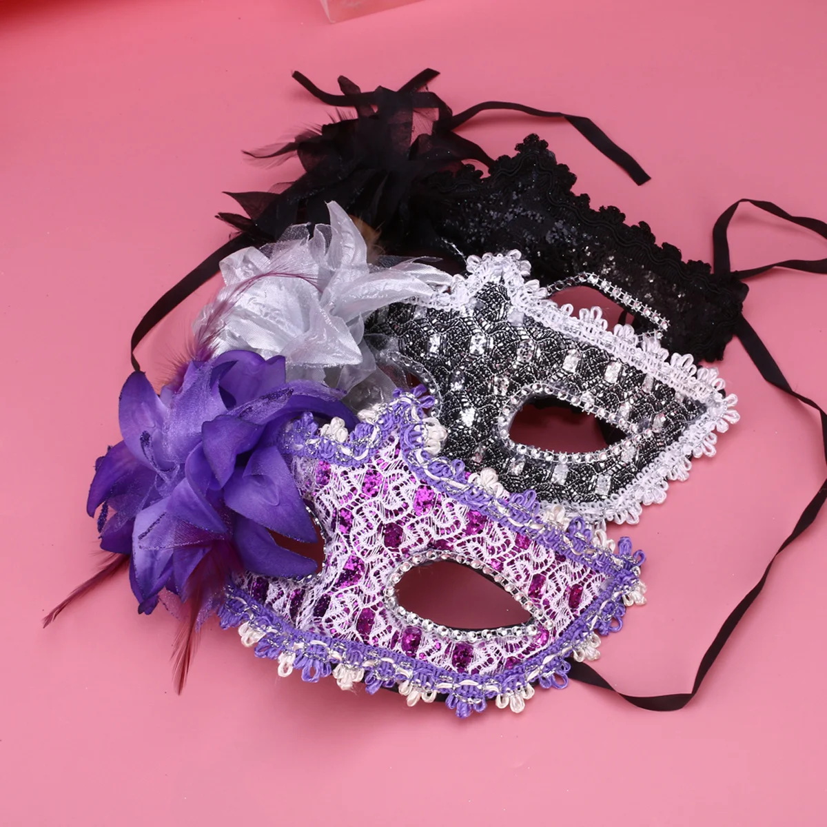 

6Pcs Lily Flower Venetian Lace Masquerade Masks Mixed Color Crystal Rhinestones Halloween Costume Party Face Masks