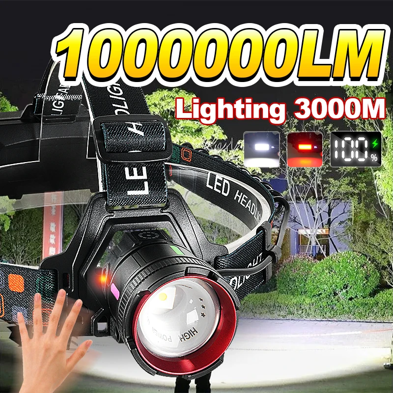 High Power Sensor Headlamp USB Rechargeable Head Light With COB Light Fishing Head Torch Super Bright Lantern For Camping Patrol