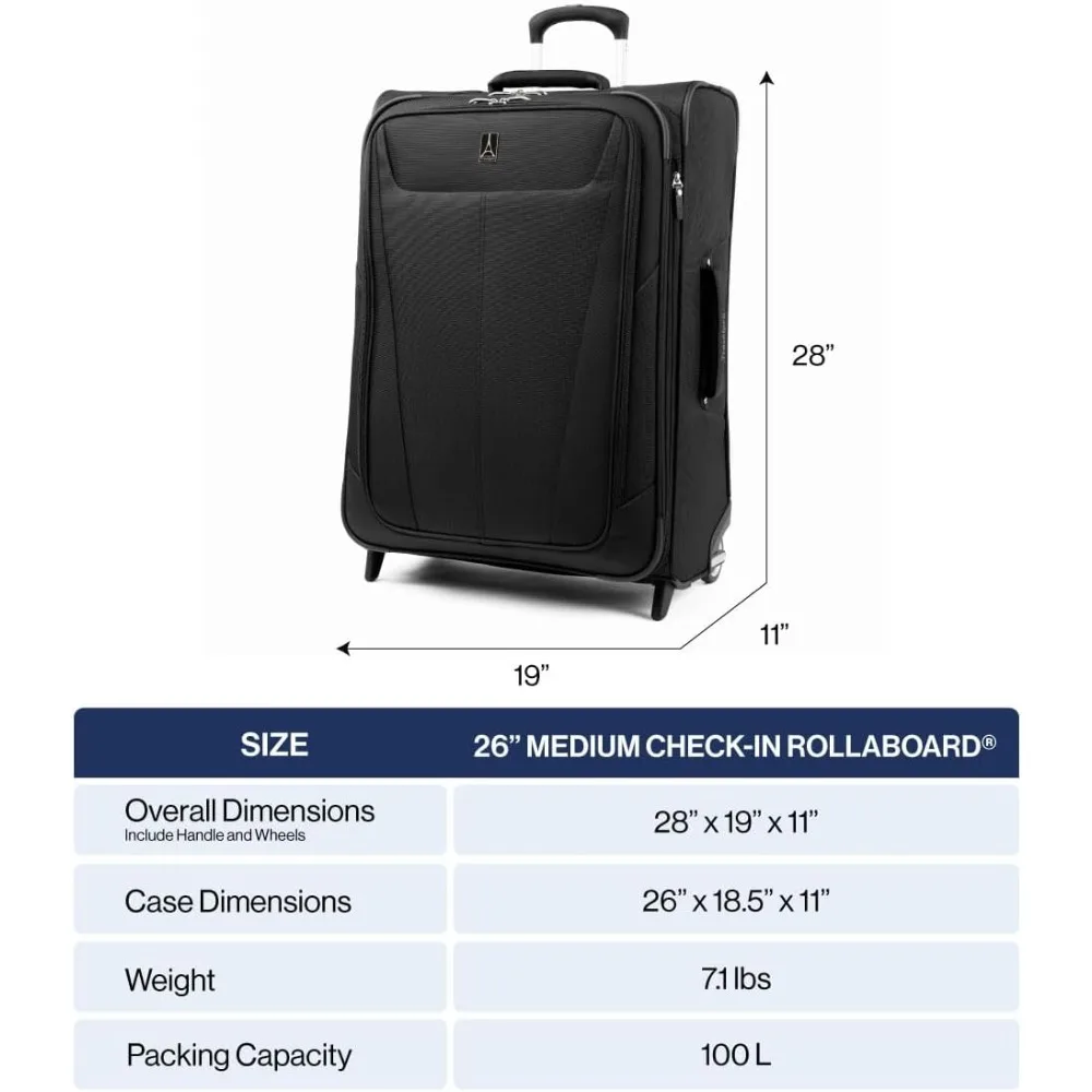 Equipaje vertical ligero y extensible de 2 ruedas, maleta unisex, negro, tamaño mediano, ideal para viajes