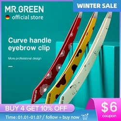 MR.GREEN Curve Handle Eyebrows Tweezers Professional Fine Hairs Puller Makeup Tools Stainless Steel Beauty Clips Removal