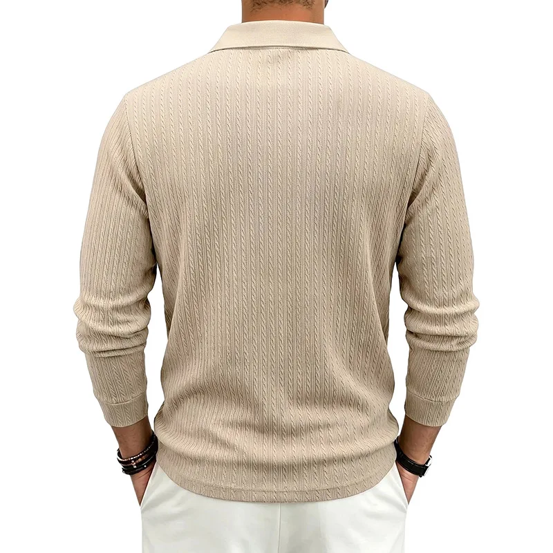 Herren Herbst-Winter US-Größe Jacquard Schlangenmuster Langarm-Poloshirt, Lässiges Einfaches Revers-Unterhemd – Detail 10