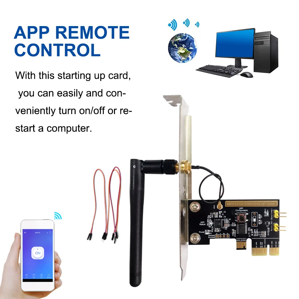 WiFi Switch Relay Module Computer Remote Control PCI-E Interface Timer Starting Up Card for Desktop PC, Single Plate